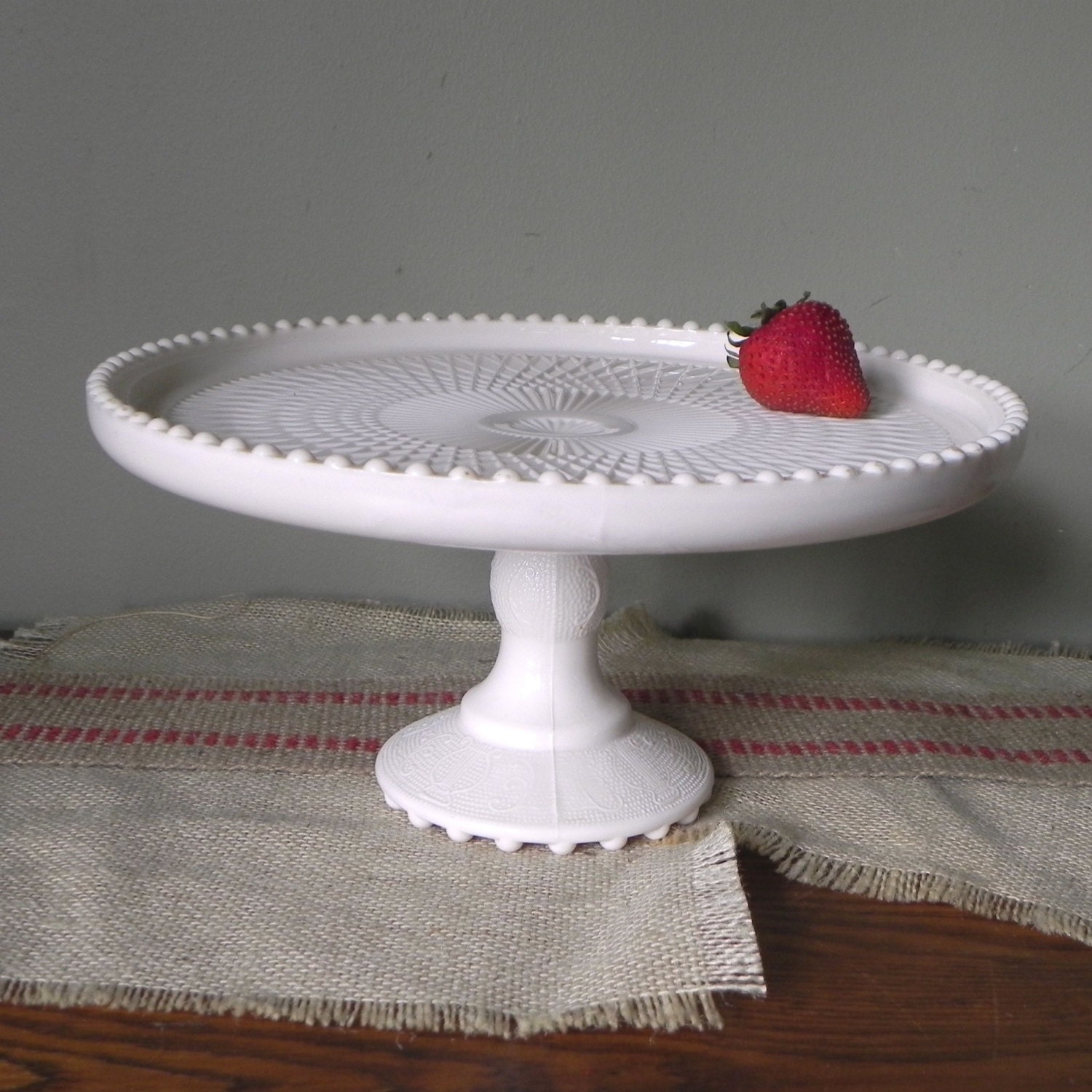Vintage light Pink Milk Glass Cake Stand from the by jollytimeone