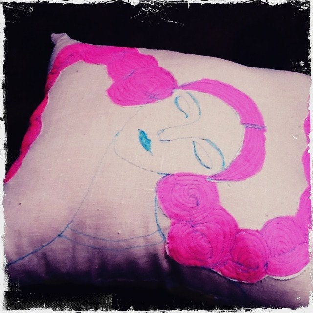 Mia, the pink haired girl, large stuffed pillow