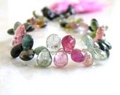Tourmaline Briolette Gemstone Multi Pink Green Yellow Faceted Teardrop Pear Top Drilled 8.5mm 1/2 Strand Wholesale