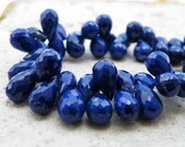 Lapis Briolette Gemstone Faceted 3-d Teardrop Top Drilled 9 to 11mm Set of 18 beads