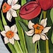 Unique Handpainted Ceramic Triangle Vase Spring Flowers Tulips Daffodils Iris