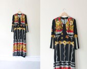 SALE 1970s vintage floral border print maxi HOSTESS dress sz M-L