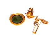 Gold Tack / Tie Pin, Green Jade Gemstone