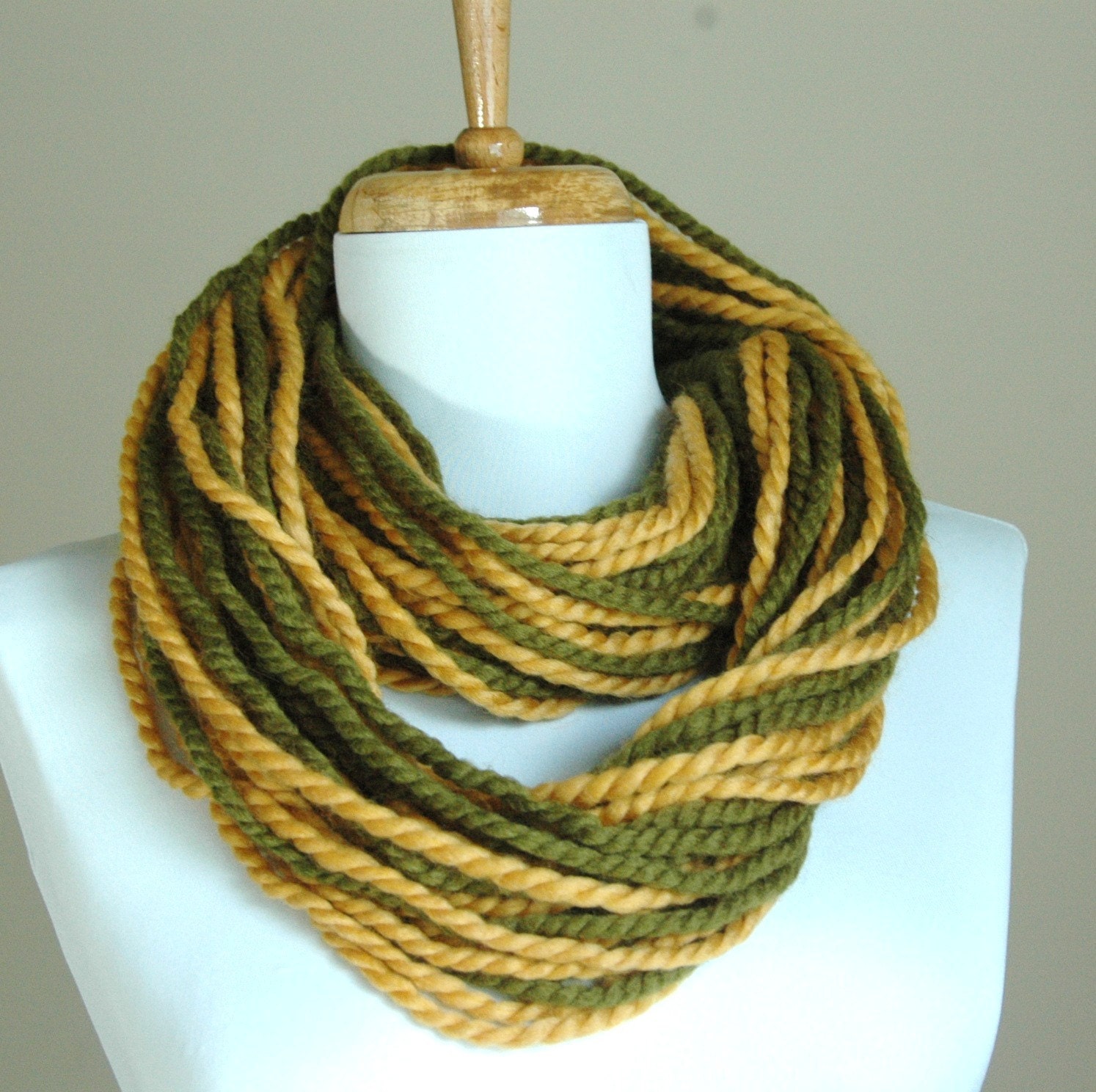 Infinity Scarf Woodland Green and Gold Wool Blend
