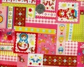 Half Yard Japanese Cotton Fabric Cosmo Textile Babushka Russian Doll Matryoshka Squares Dala Animals Pink