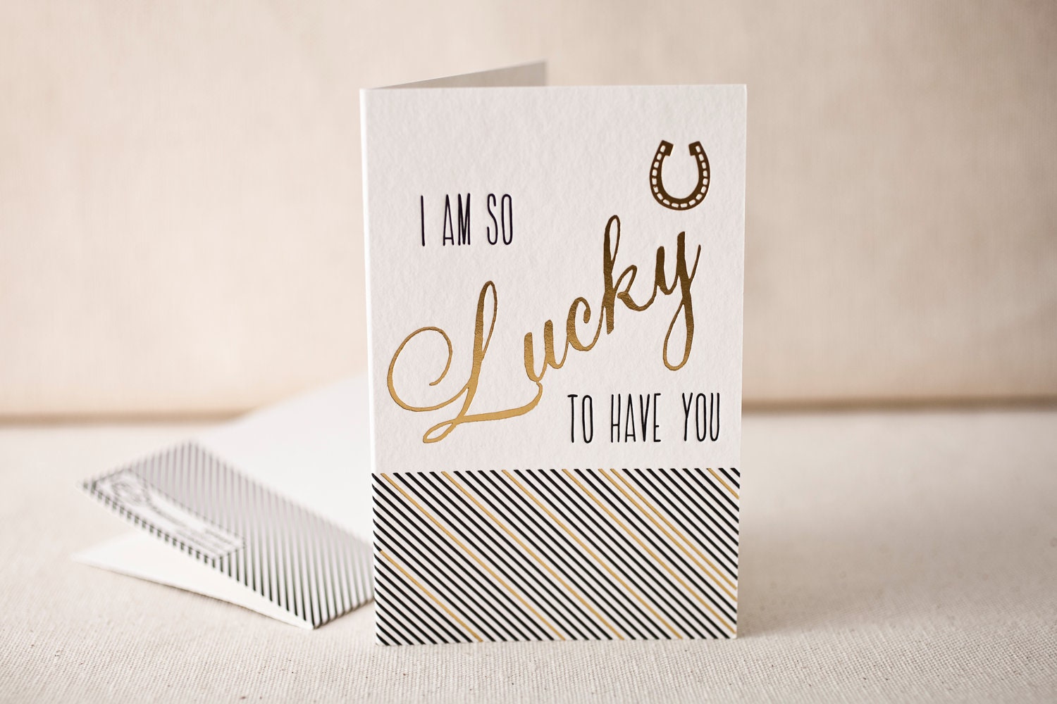 Letterpress & Foil Stamped Greeting Card - Lucky To Have You, Bamboo paper, kraft paper envelope, CF4-42T
