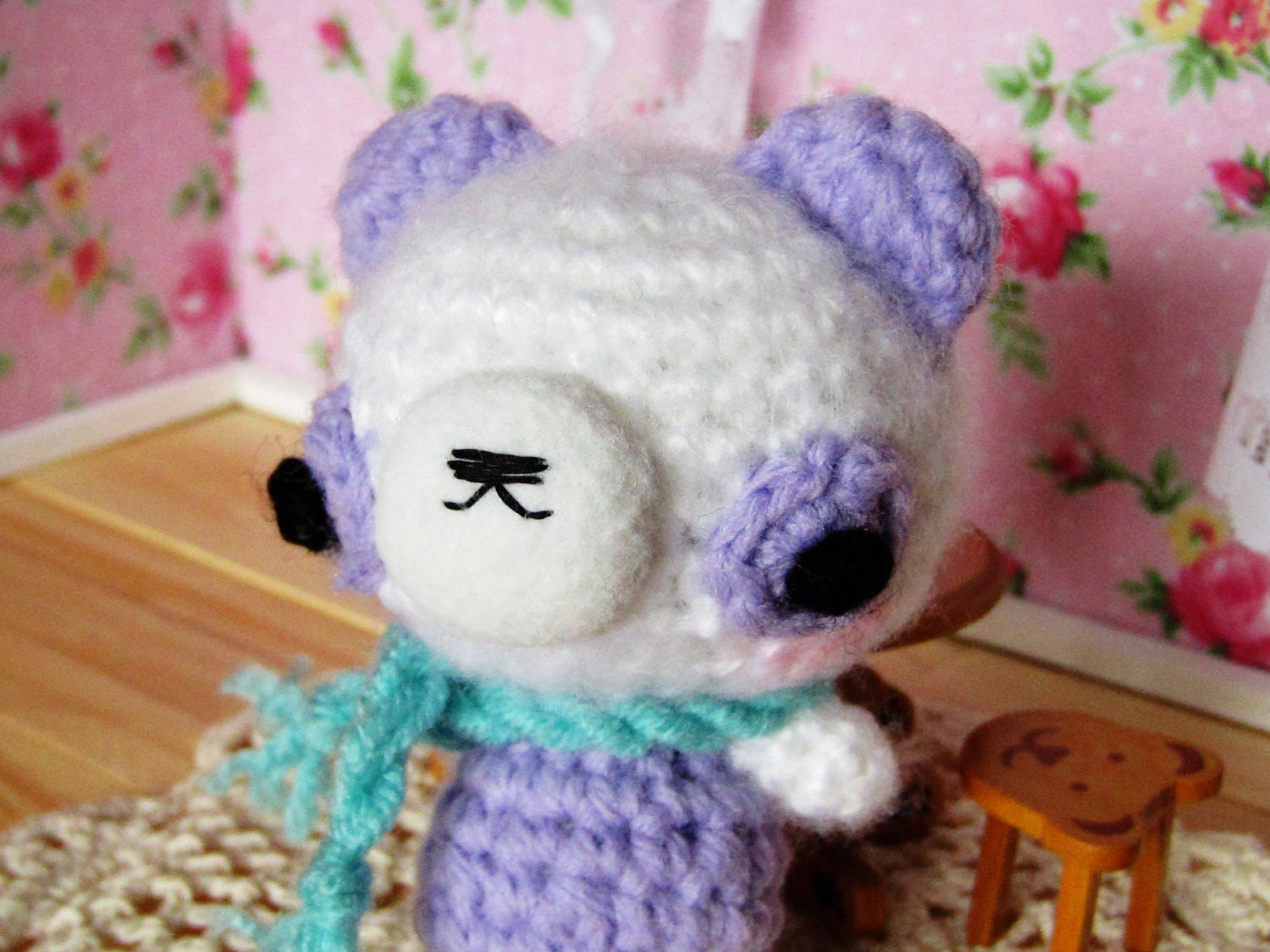Amigurumi Crochet Panda Bear - Sweet friends - Purple and White with Scarf