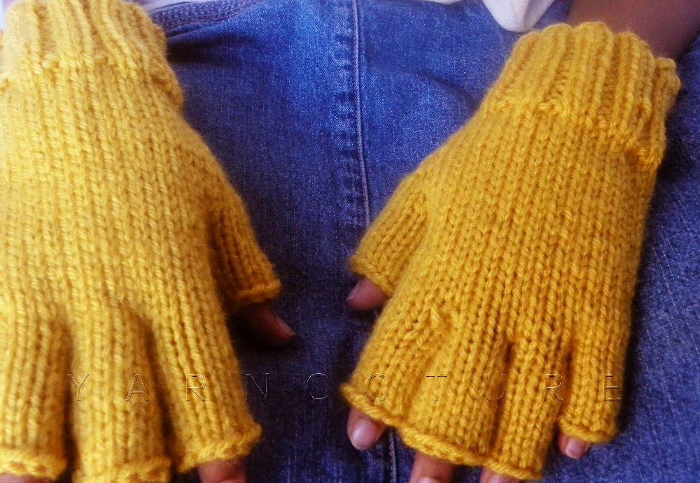 Ergonomically Correct Half Fingered Mitts / Fingerless Gloves - In MUSTARD / Fall Winter Fashion