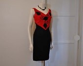 50s dress / Yowza Red and Black Two Tone Vintage1950's Applique Wiggle Dress