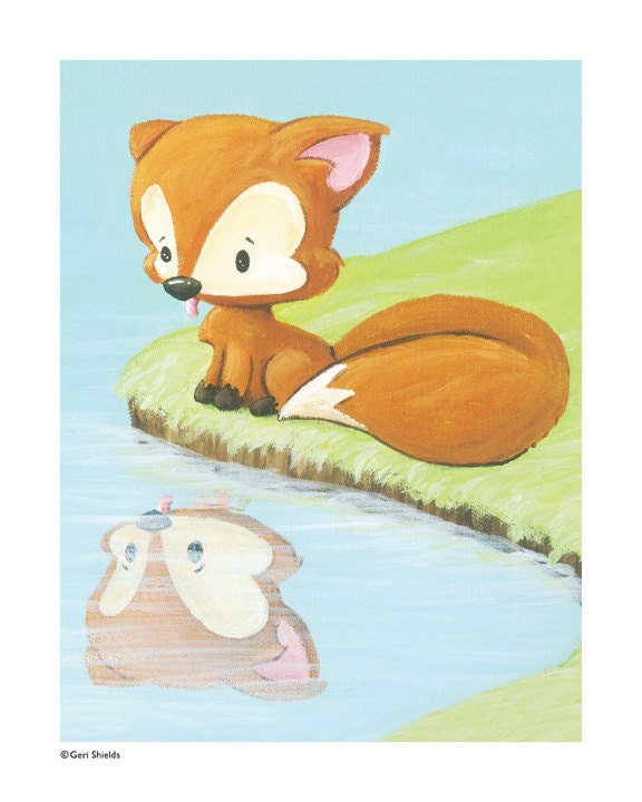 FAMILIAR - Cute Fox with Reflection 8x10 Print by Geri Shields