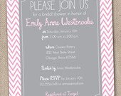 Printable Bridal Shower Invitation Gray and Pink Chevron Stripes Digital Design Il_170x135