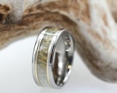 Titanium Ring with Deer Antler And 14K Yellow Gold Inlays
