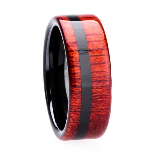 Black Tungsten Ring With Spectacular Bloodwood