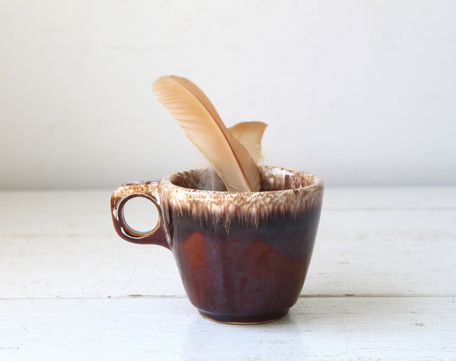 vintage 1960s coffee cup by Hull U.S.A. Brown drip. Fall colors. Rustic cottage / the FRENCH ROAST mug