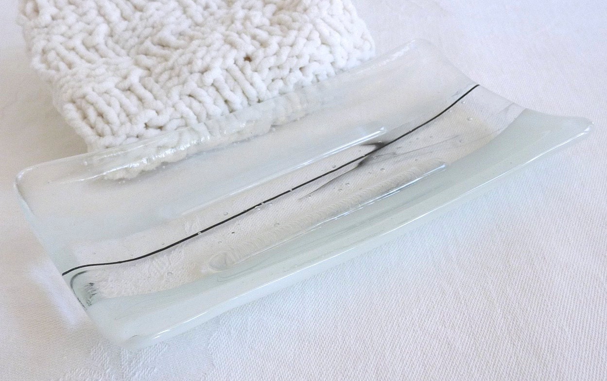 Large Soap Dish in White Glass