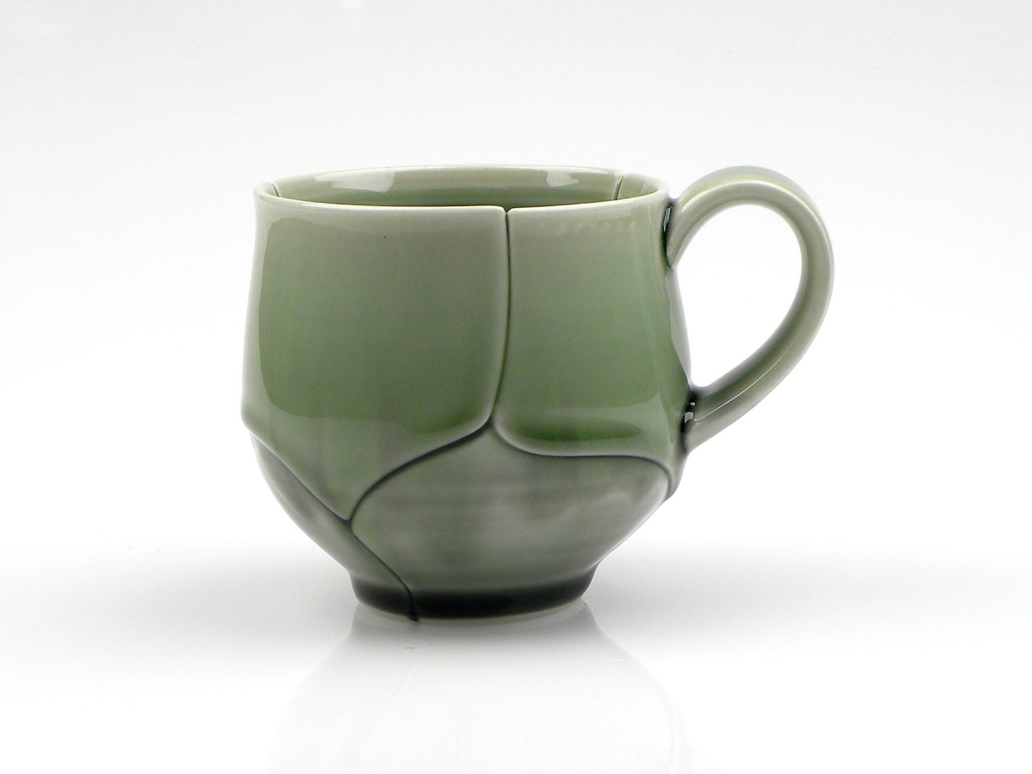 RESERVED Green Porcelain Coffee Cup Leaf Style 12 Ounce