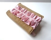Bible Cover in Brown Linen with Pink Ruffle