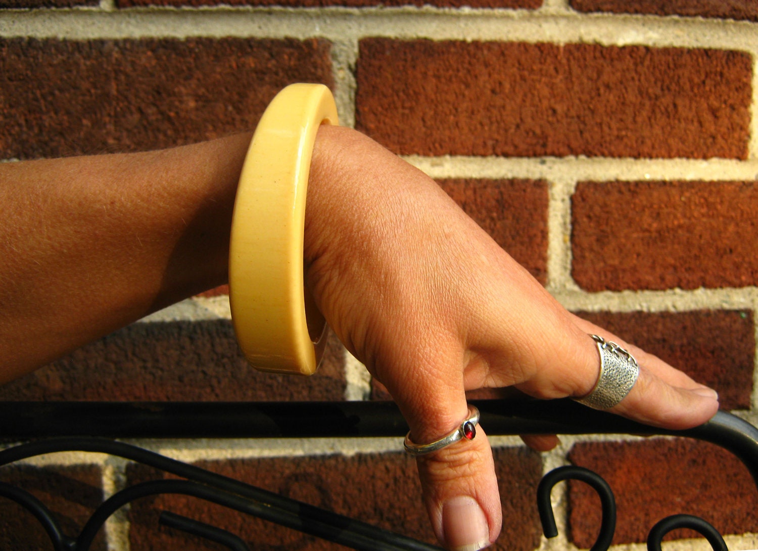 Rare Asymmetrical Bakelite Bangle Bracelet Cream Creamed Corn Yellow Skinny & Thick