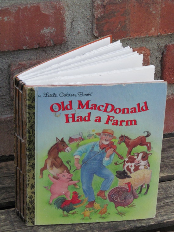 Old MacDonald Had Farm Golden Book Journal with Hand Torn 140lb Cold Press Watercolor Paper
