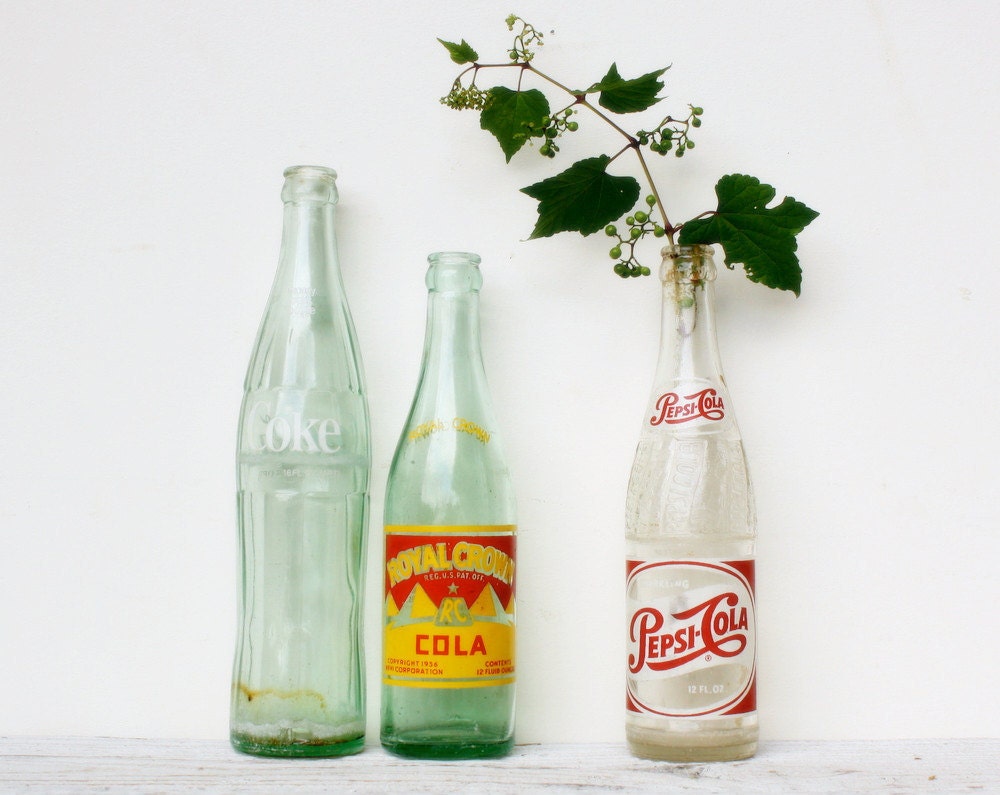 Set of Three Vintage Soda Bottles
