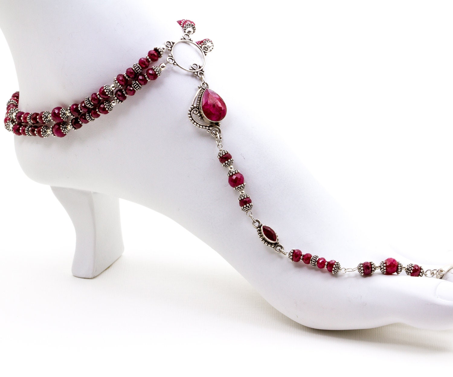 Gorgeous Ruby Barefoot Sandal Foot Jewelry- Matching Pair