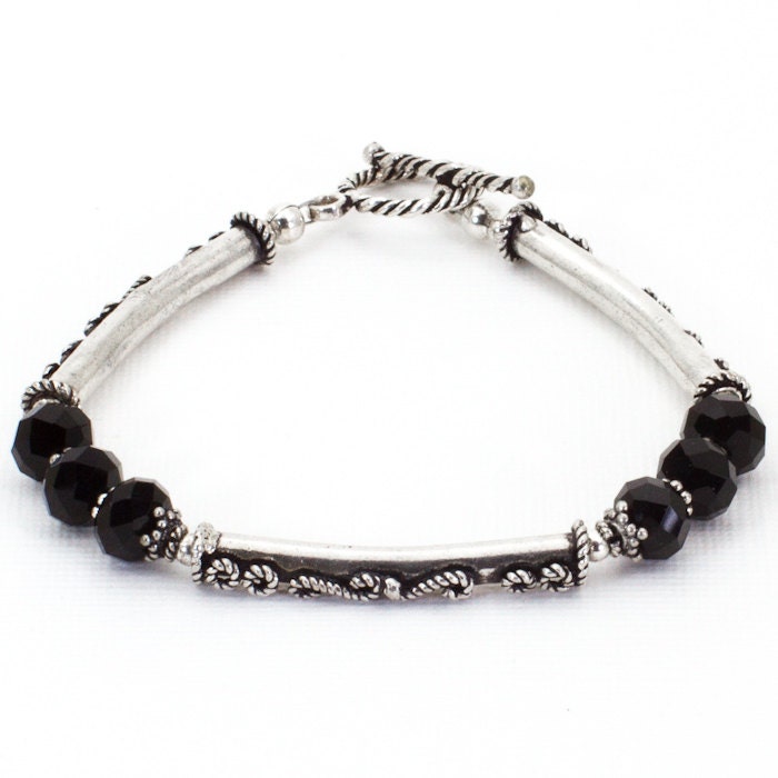 SALE Faceted Black Sterling Silver Cuff Bracelet