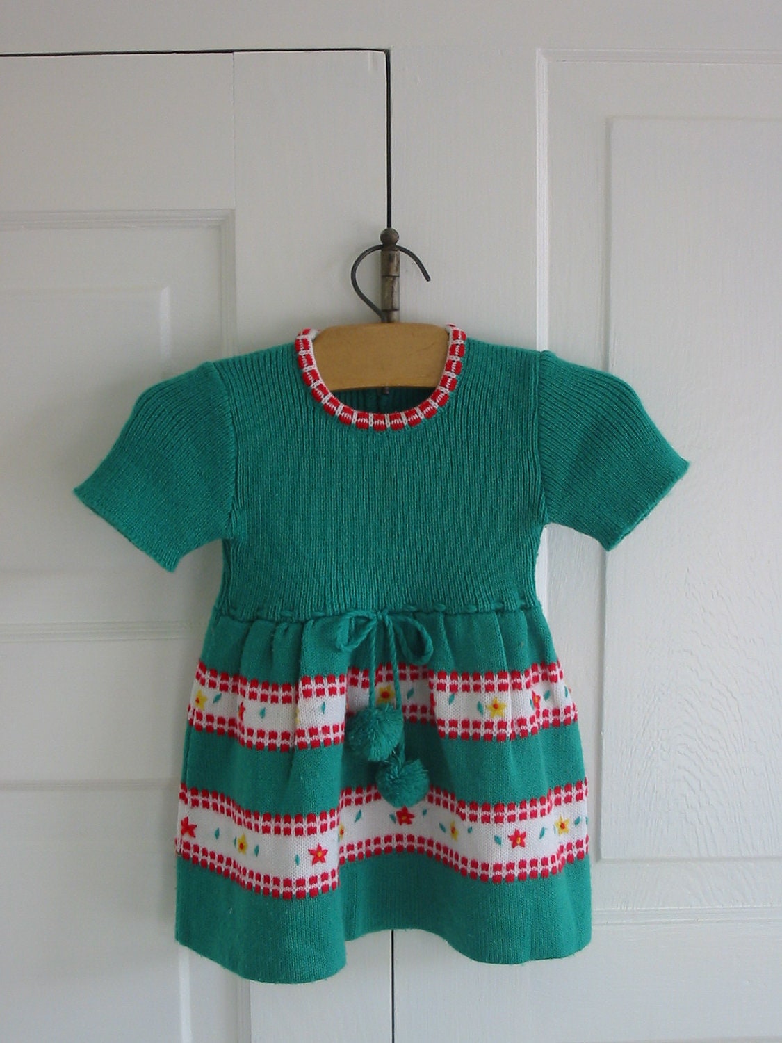 Vintage Girl Baby Christmas Dress Red Green Knit