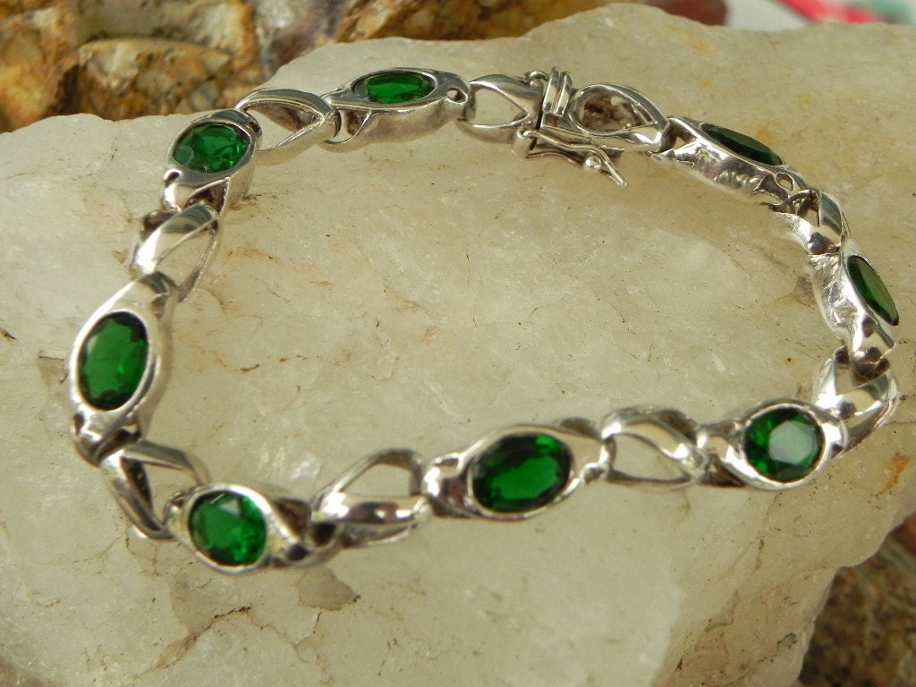 Sterling Emerald Green Link Bracelet