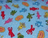 Yo Gabba Gabba on Blue Fabric Fat Quarter