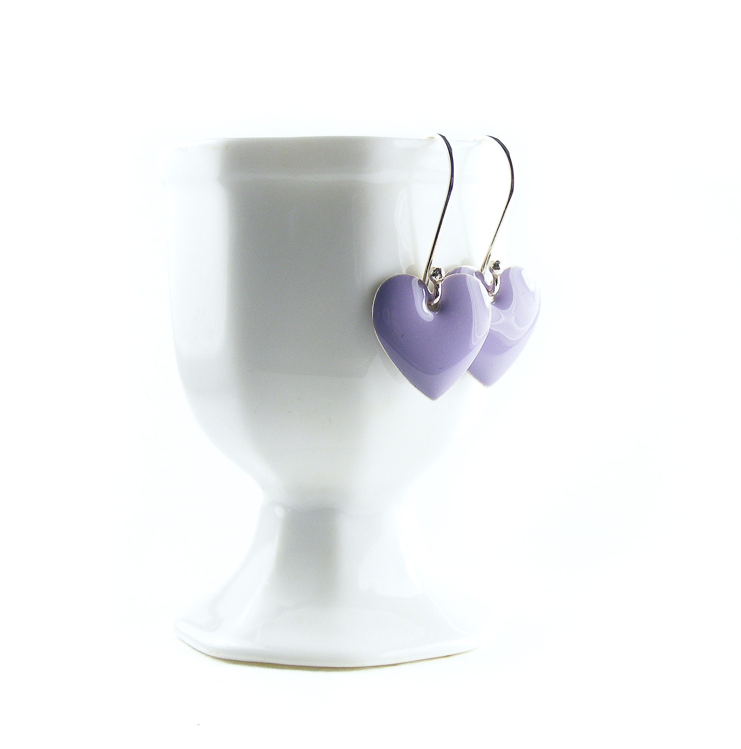 Lilac Heart Earrings, Handcrafted Sterling Silver Enamel Hearts Earrings