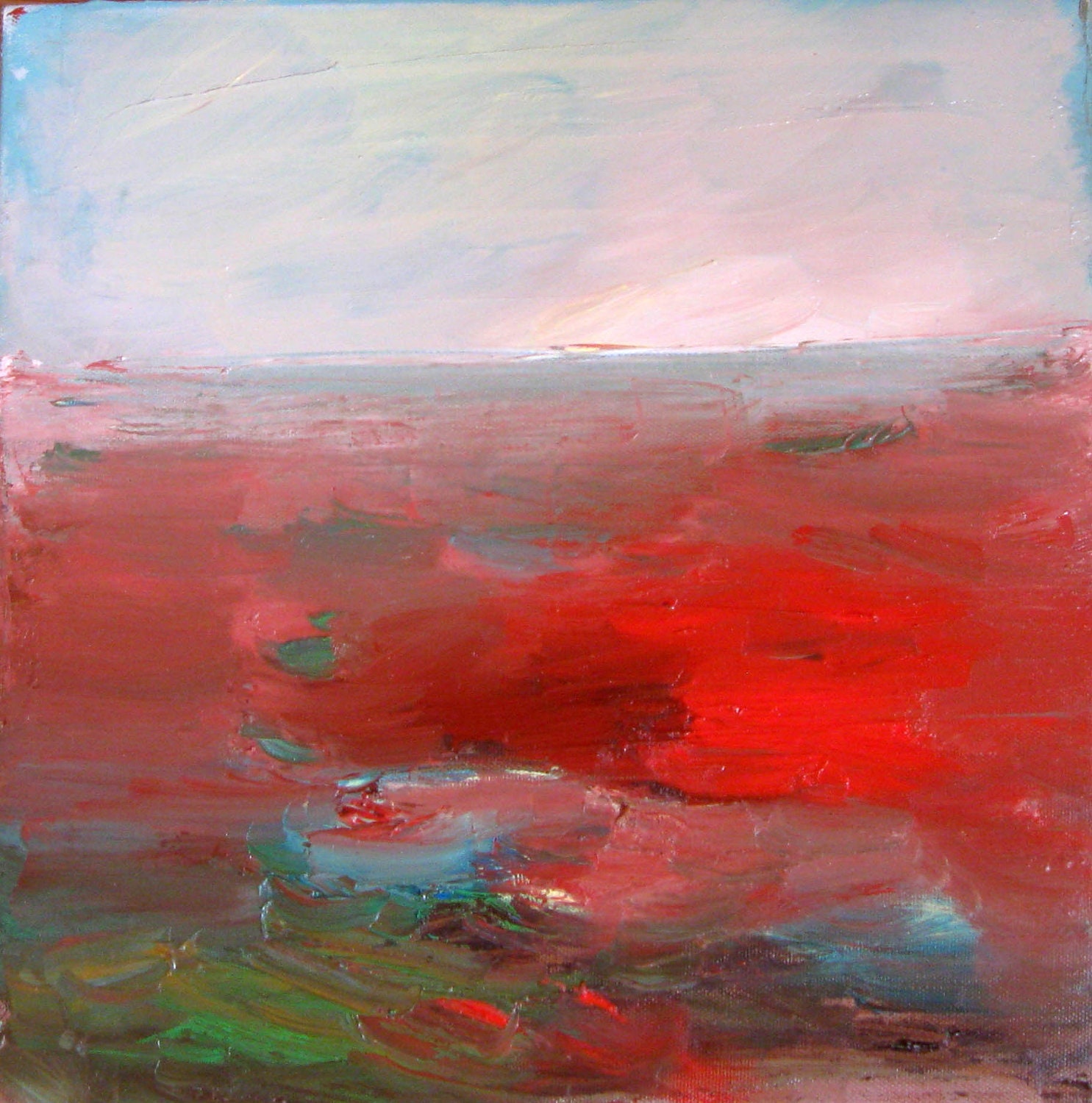 Red Landscape, Original oil painting on canvas