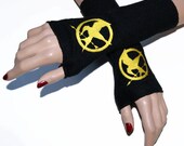 Hunger Games Mini Mockingjay Gold Black Fleece Embroidered Arm Warmers MTCoffinz