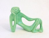 Mid Century Modern Monkey in Stoneware with Mint Green Glaze