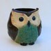 Owl Vase in Stoneware with Brown, Beige, and Green Glazes