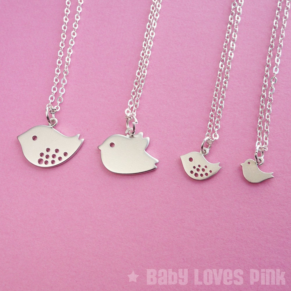 Family set of 4 Bird Necklace - Best Friend or Family (white gold)  Necklaces