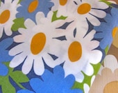 Vintage 1970s Bold Blue Flower Print Fabric
