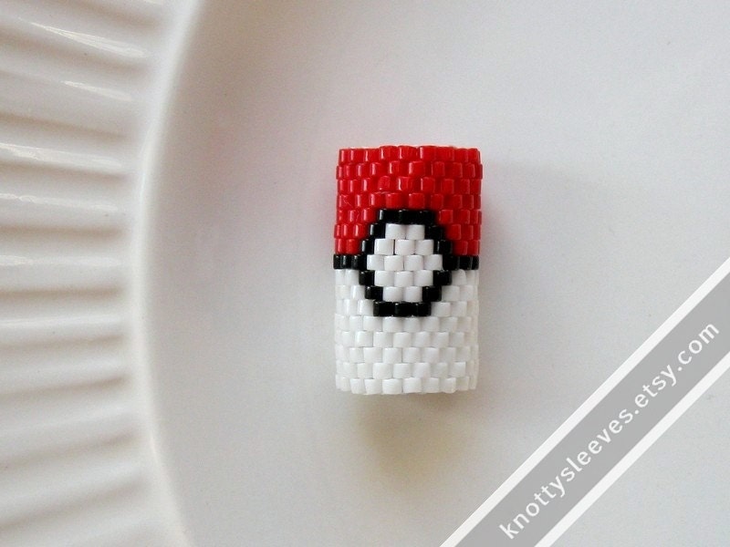 Pokeball - Dreadlock Bead - Peyote Stitch Beaded Dread Sleeve