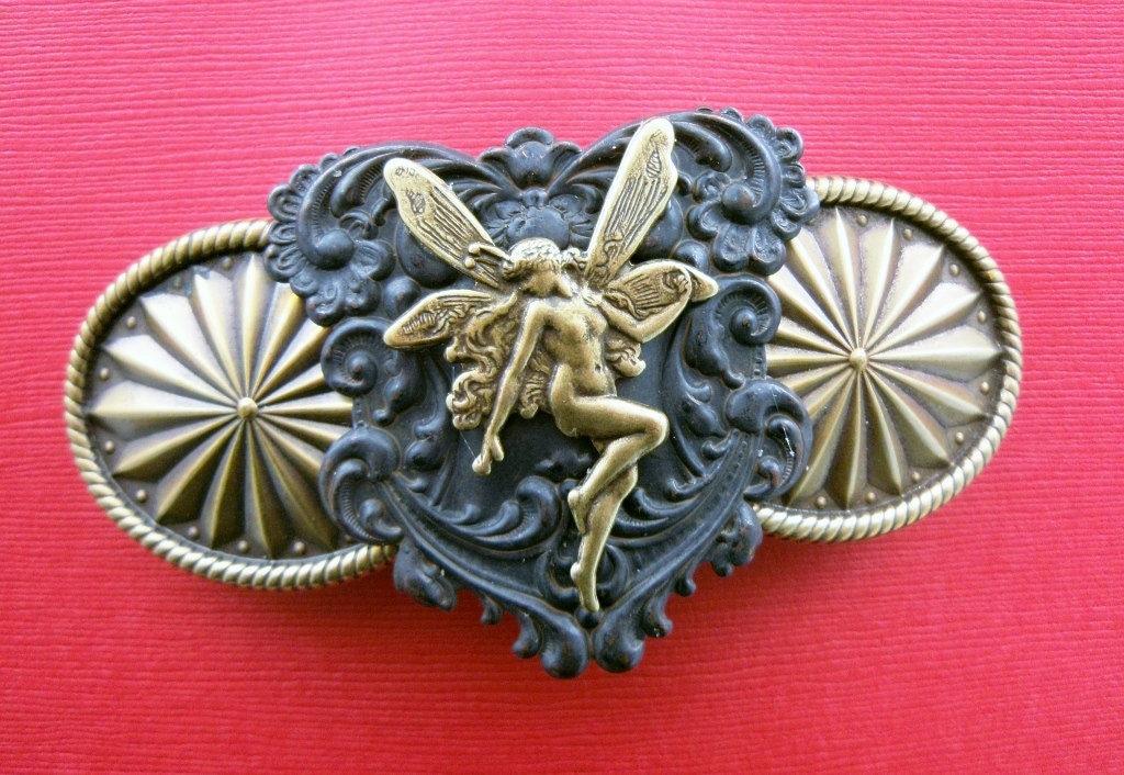 Large Fairy Hair Barrette in Antiqued Brass and Chocolate Brass