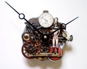 Steampunk Clock featuring Light Bulb Head and his pet Vampire bat, Dracula