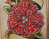 Custom 6x8 Watercolor -Any Name, Date or Phrase- Red Flower. Classic Custom Art byLB