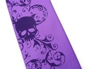 Purple Skull necktie, mens silk screen neck tie