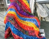 Hand Knit Blanket - Throw - Stained Glass - Handspun Yarn