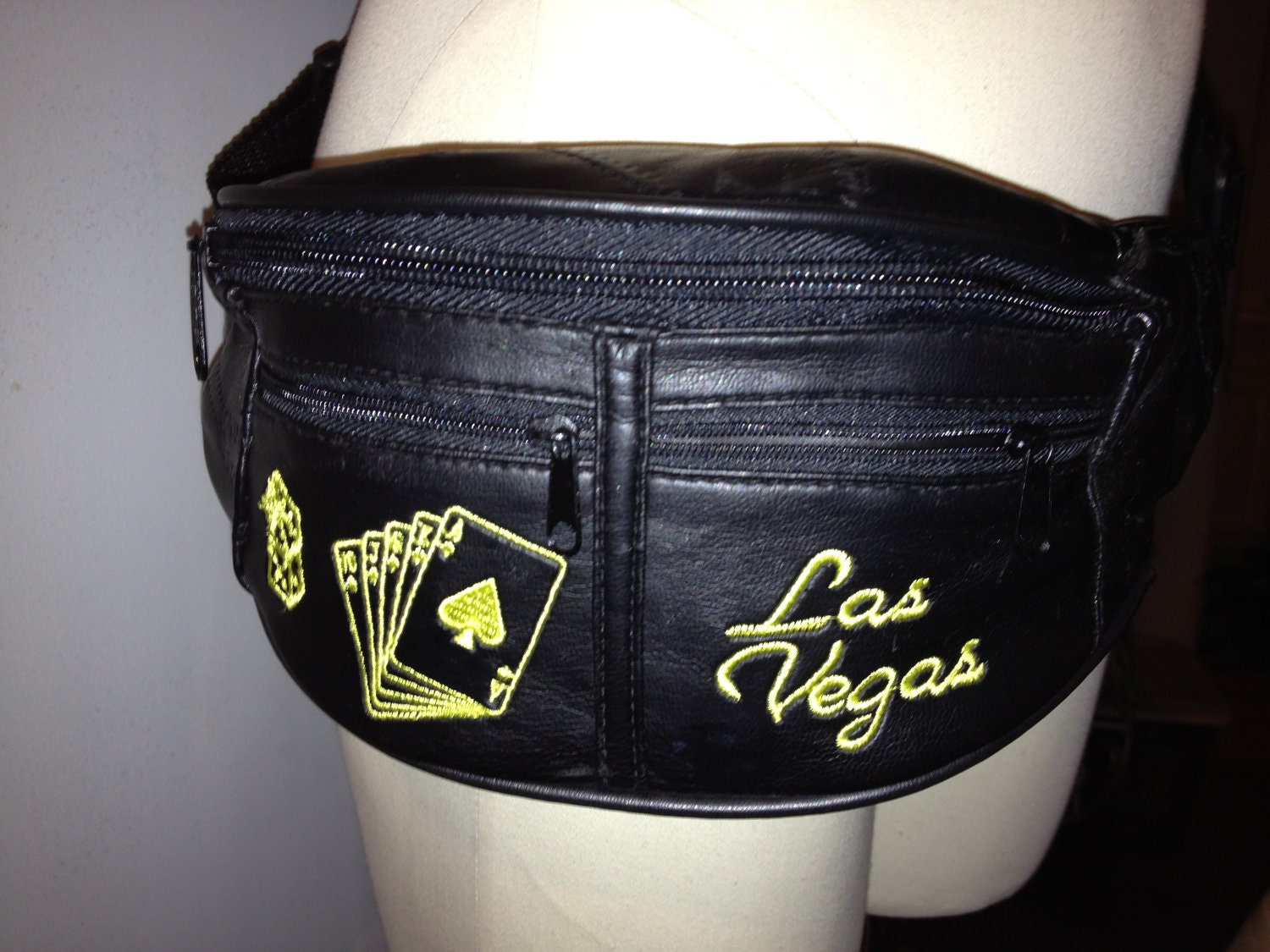 Vintage Las Vegas black leather fanny pack by bluebirdklassics