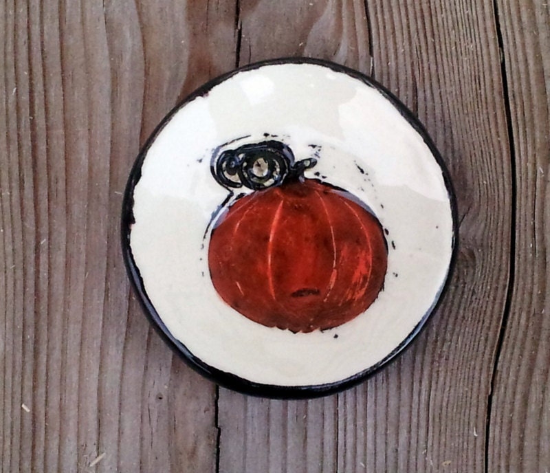 Halloween Thanksgiving Pumpkin Ceramic Ring Holder Spoon Rest or Tea Bag Holder