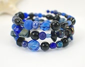Capstone memory wire bracelet blue black midnight one size fits all