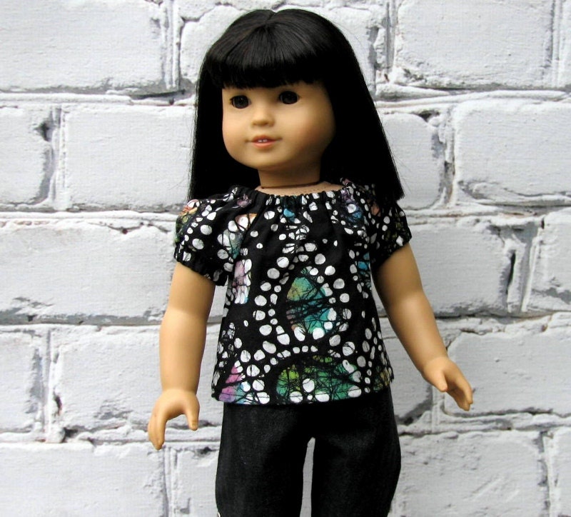 Black Batik Print Peasant Top - American Girl Doll Clothes