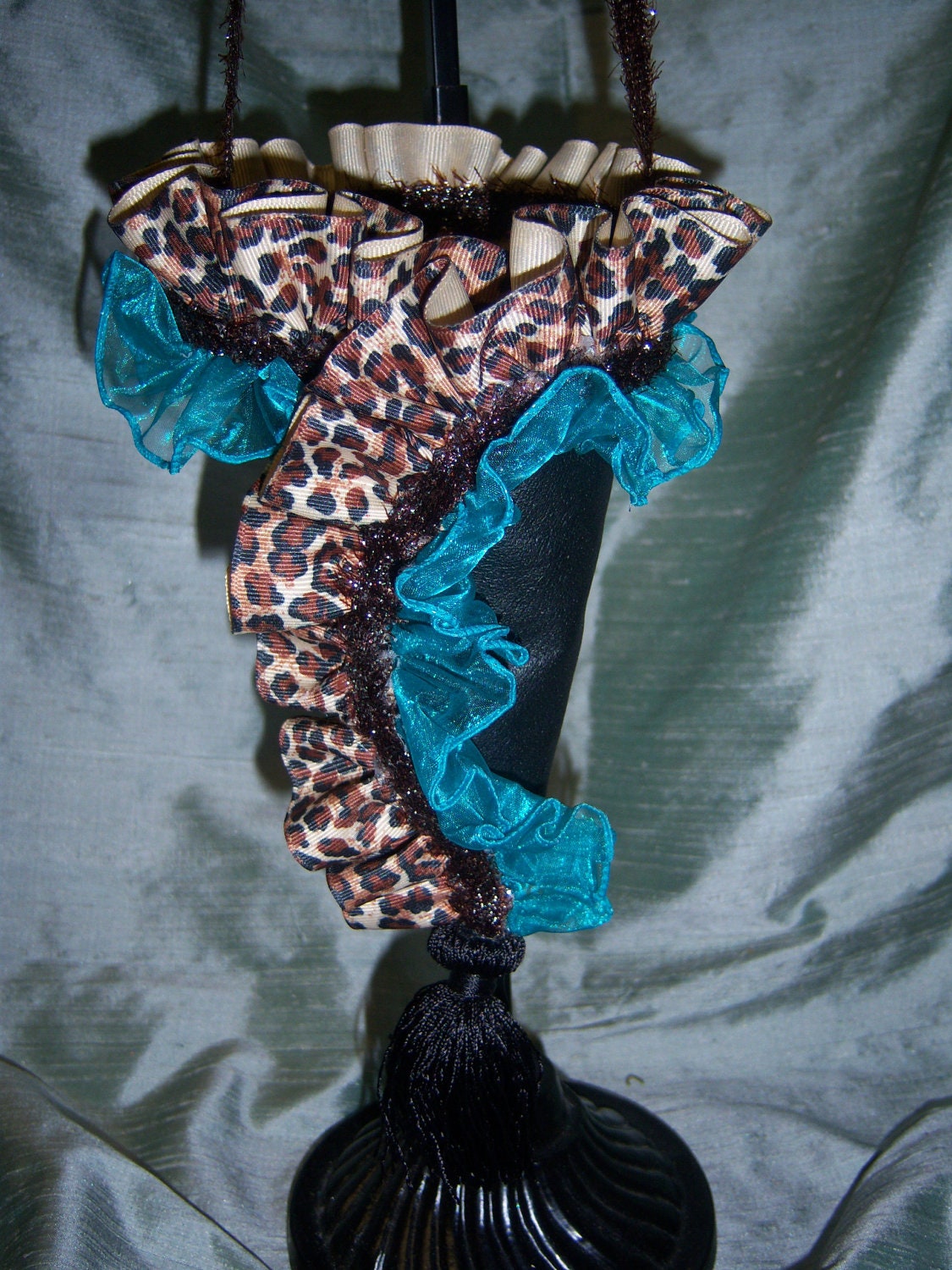 Leopard Theme Black Leather With Turquois Trim Mussie Tussie