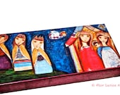 Nativity III with Wise Men -  Giclee print mounted on Wood (3 x 6 inches) Folk Art  by FLOR LARIOS