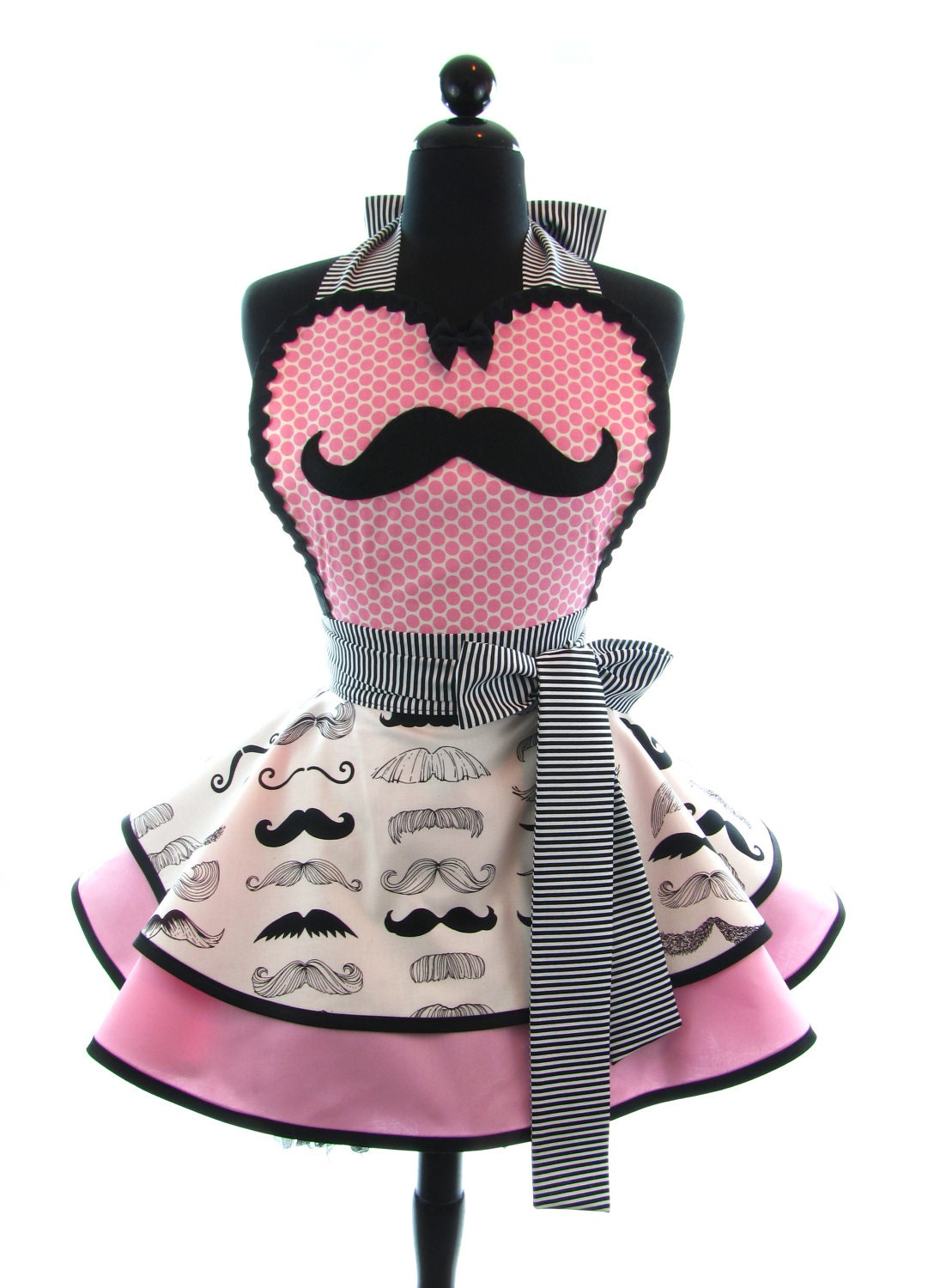 Retro Apron - Pink Mustache Sexy Womans Aprons - Vintage Apron Style - Geekery Pin up Rockabilly Cosplay