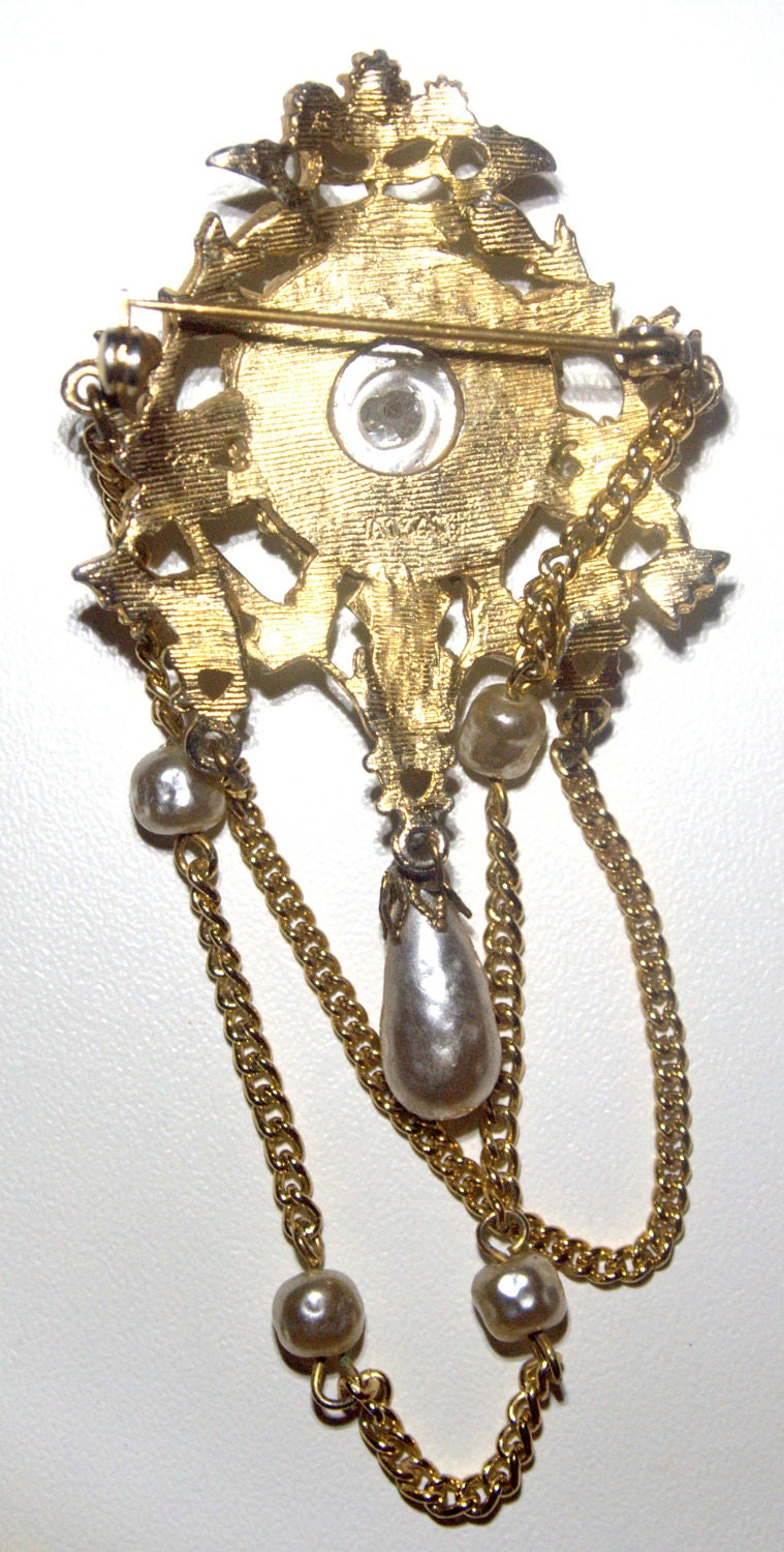 Vintage Renaissance Style Goldtone Fibula Brooch